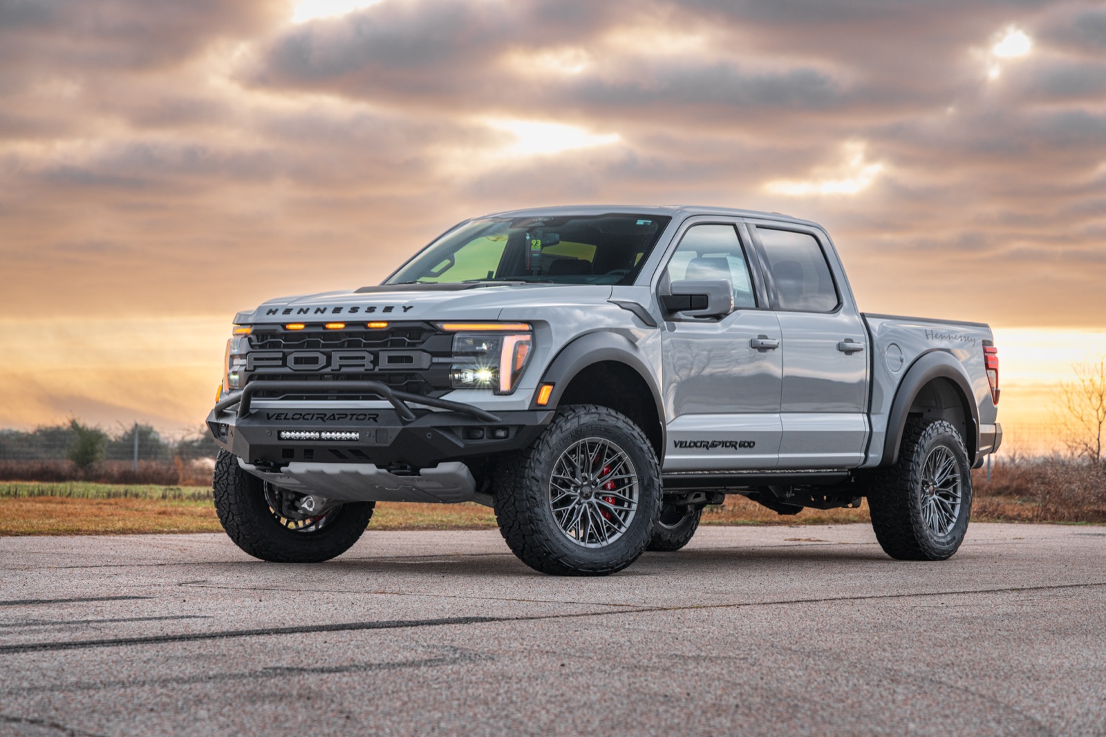 Grey Hennessey VelociRaptor 600 Ford F-150 Raptor at sunset in Texas